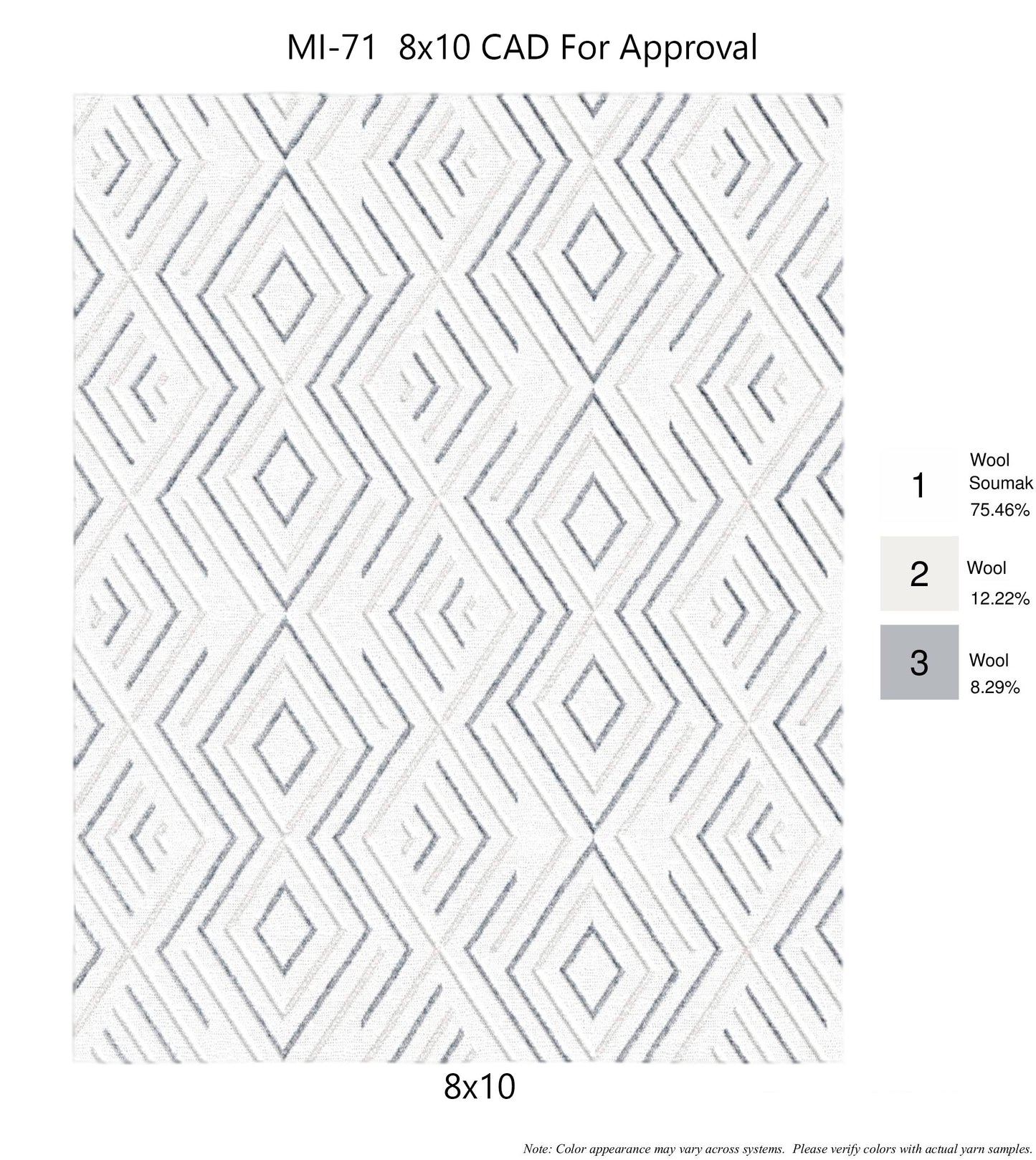 Custom order KCD: MI-71 wool rug | white gray