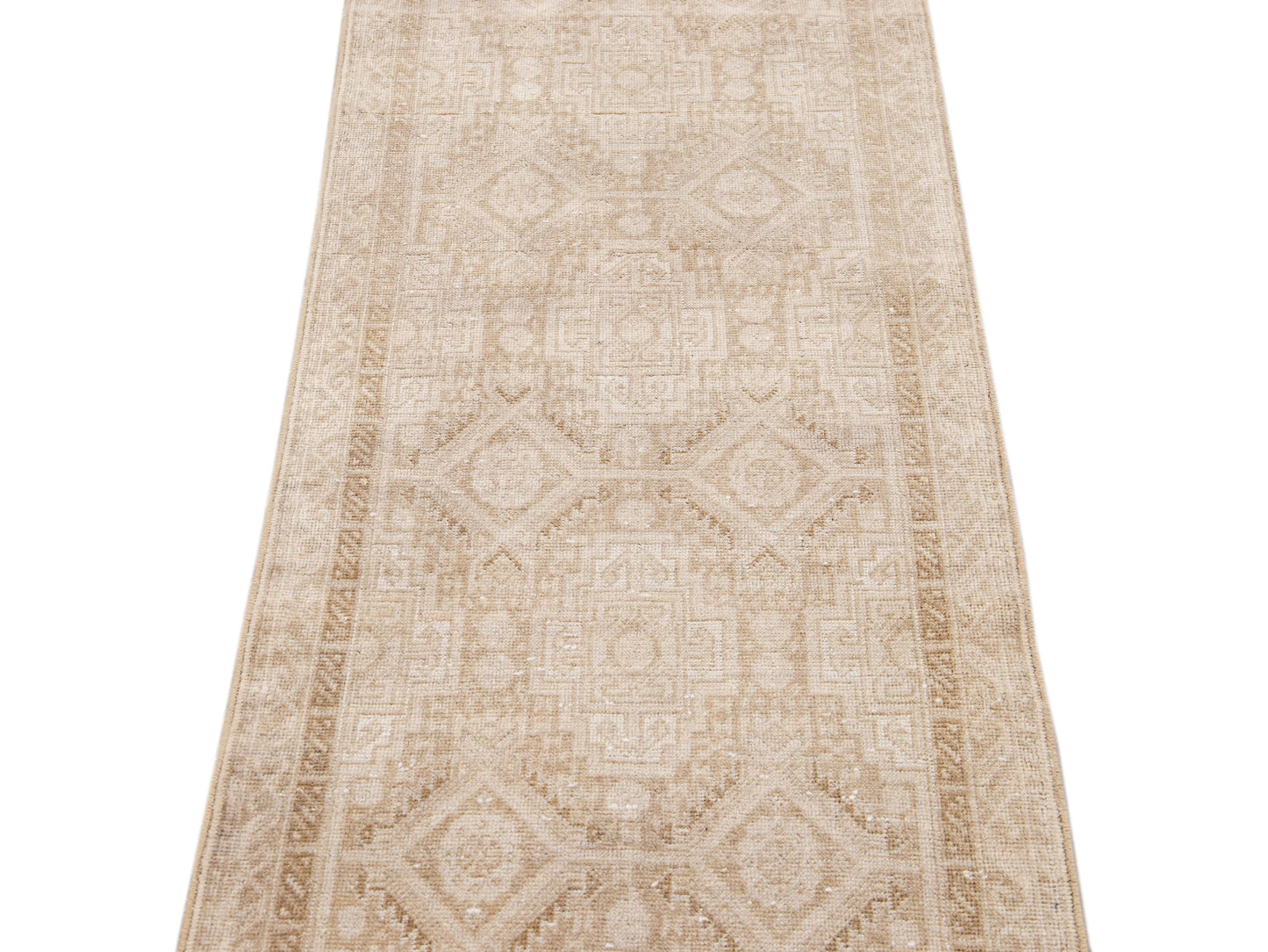 Antique Sivas Handmade Geometric Motif Beige Wool Runner
