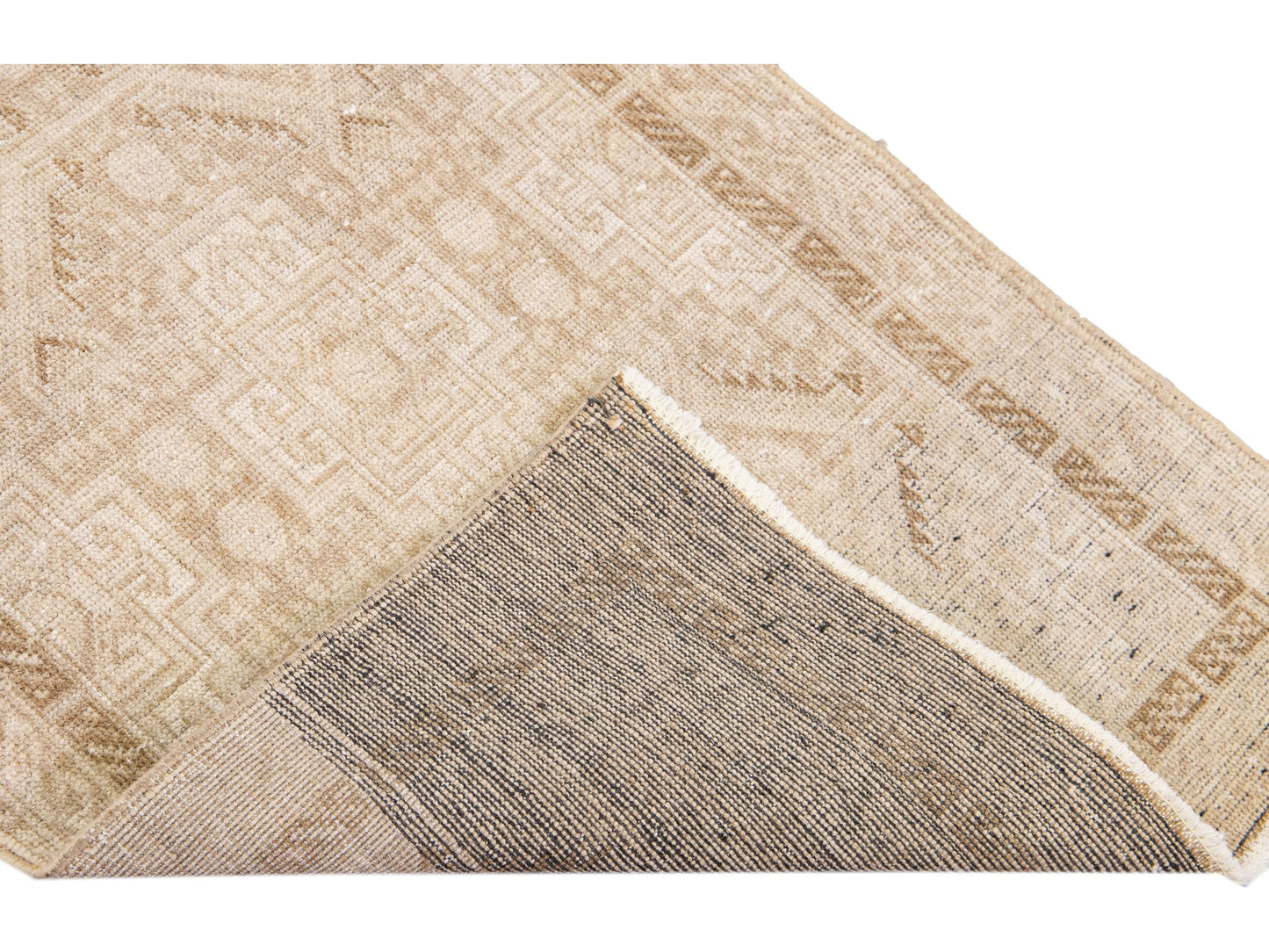 Antique Sivas Handmade Geometric Motif Beige Wool Runner