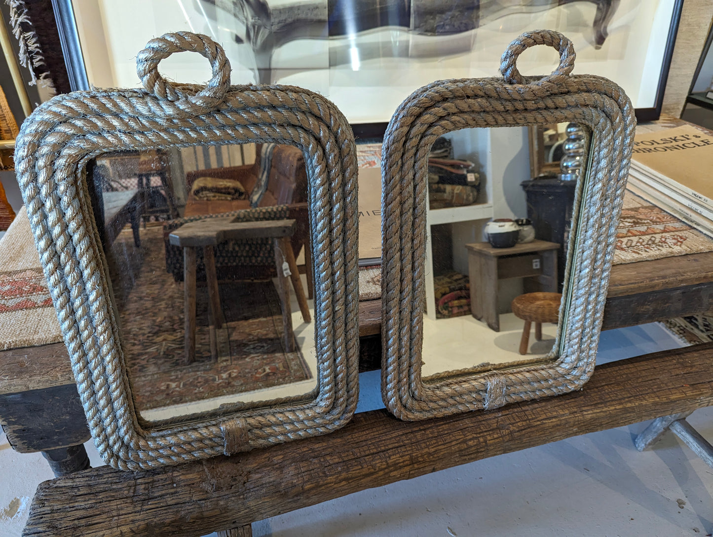 Pair of mirrors gold and silver painted robe frames