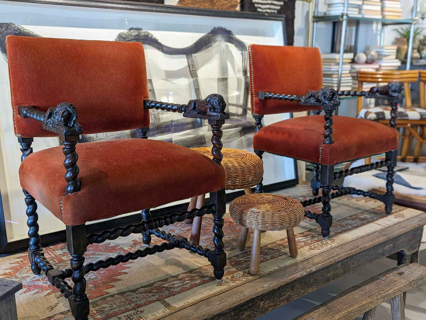 accent chairs lions and barley twist in, pair, walnut