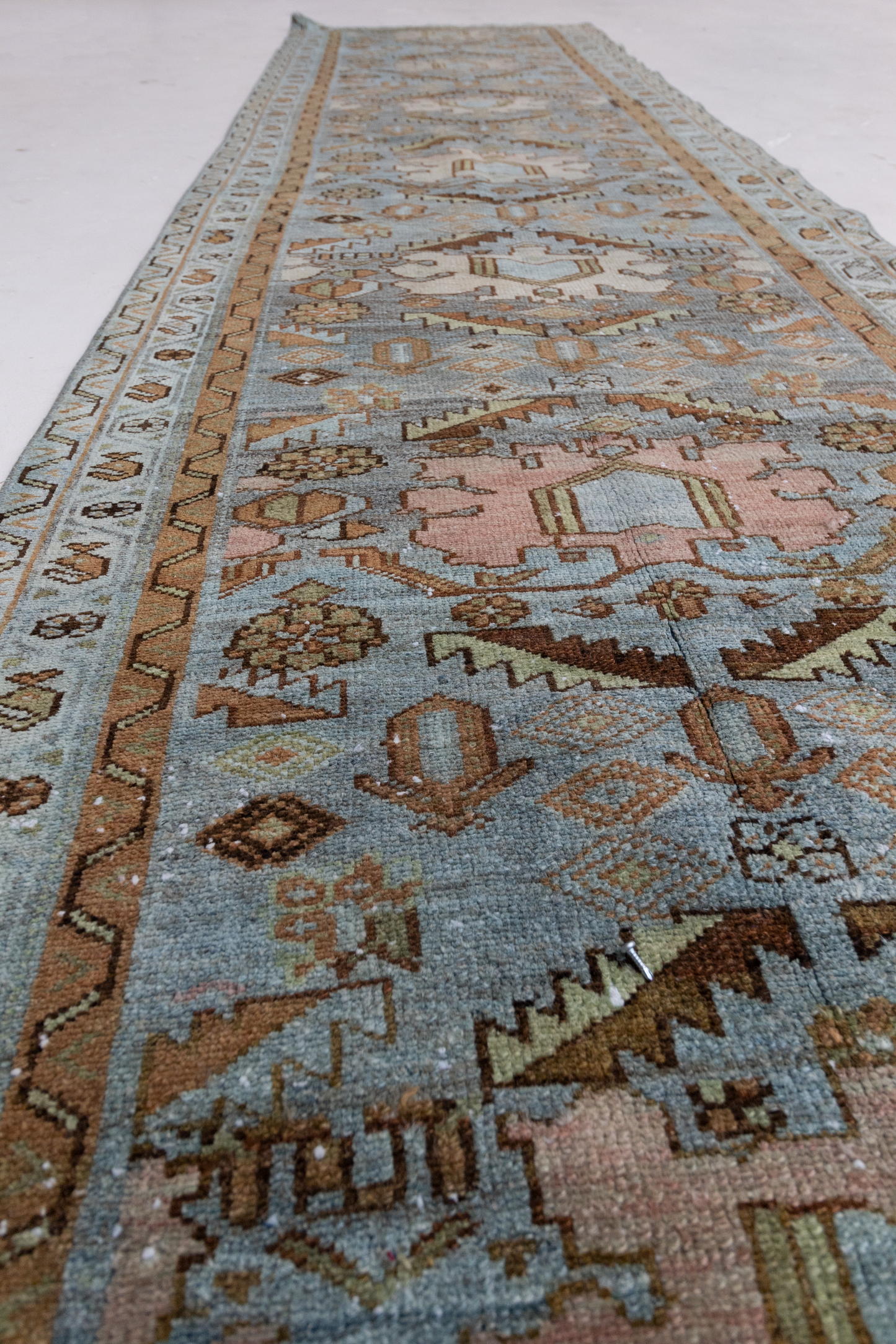 Mist Blue Vintage Oriental Runner Rug