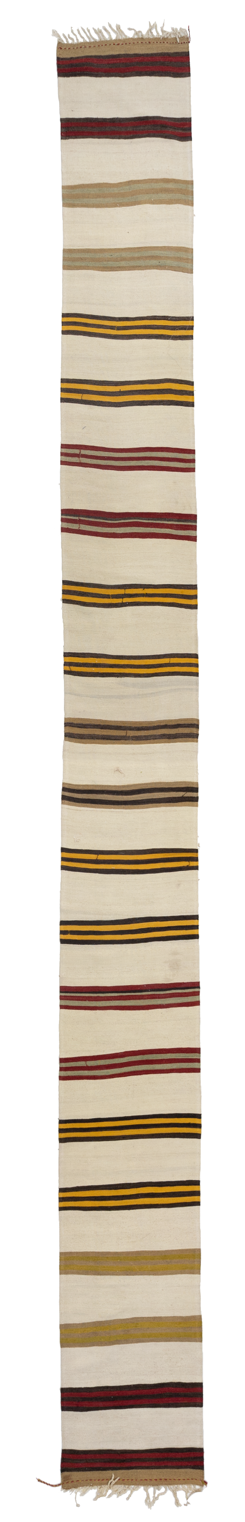 Neutral Striped Vintage Turkish Hemp Runner Rug