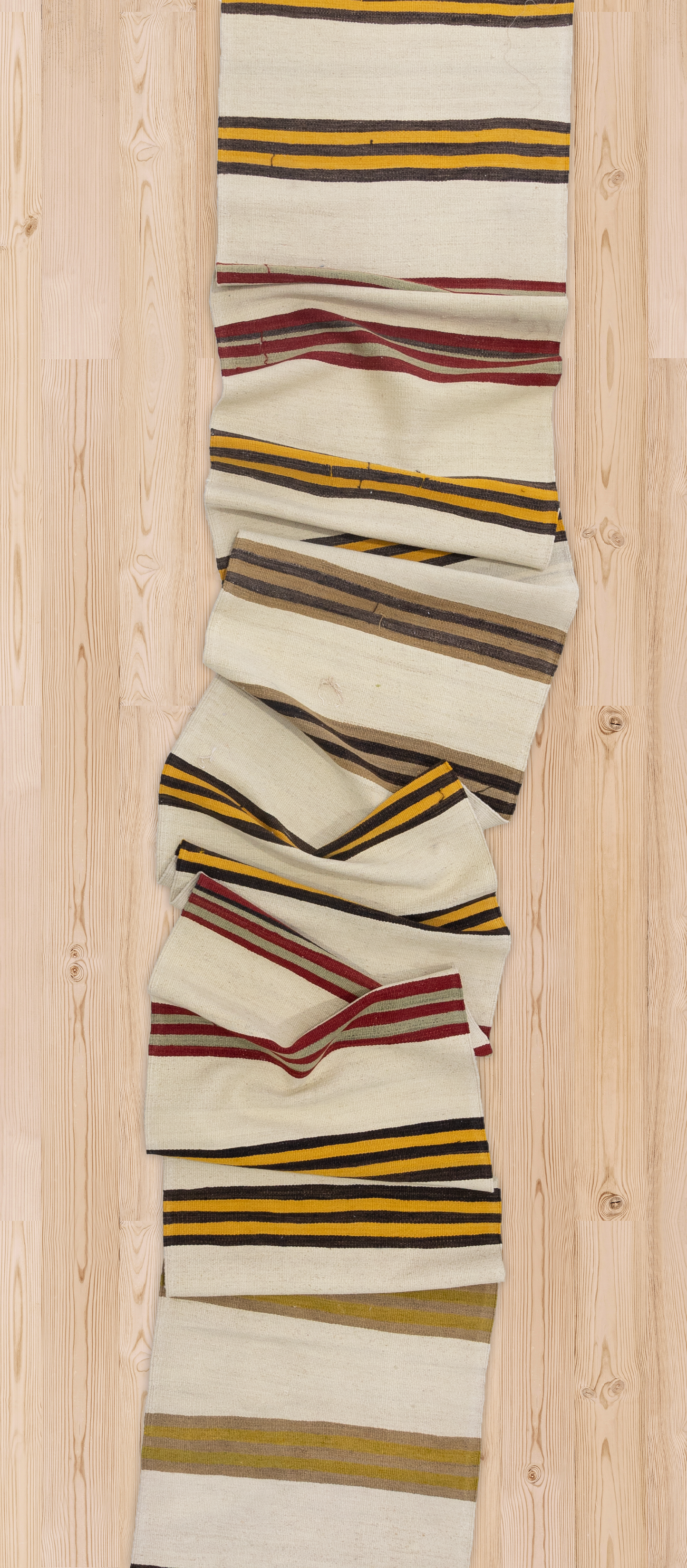Neutral Striped Vintage Turkish Hemp Runner Rug