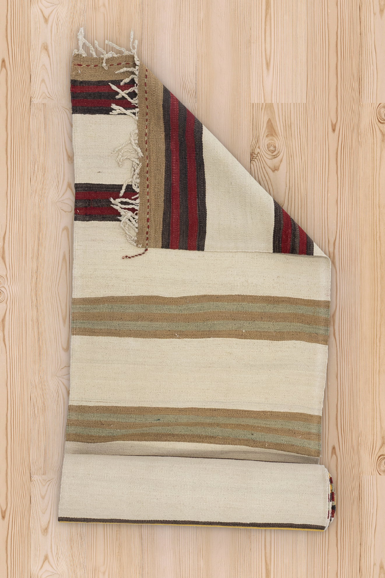 Neutral Striped Vintage Turkish Hemp Runner Rug