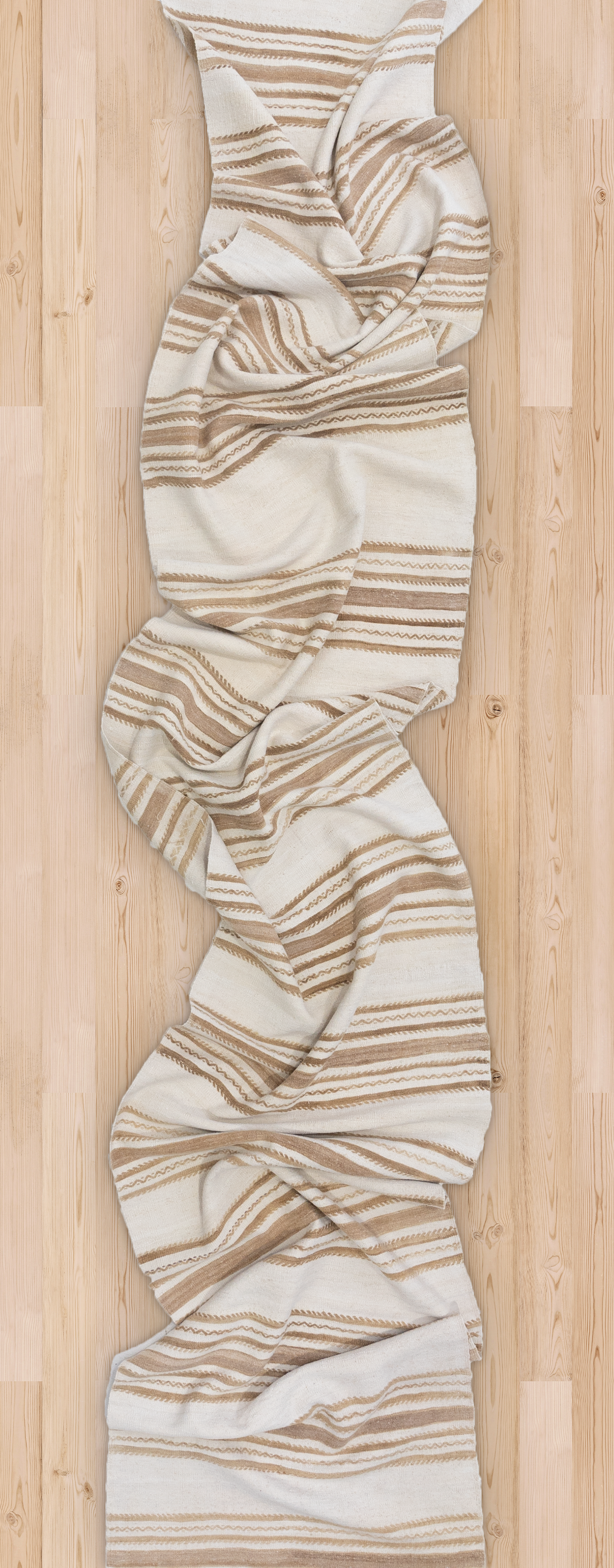 Neutral Striped Vintage Turkish Hemp Runner Rug
