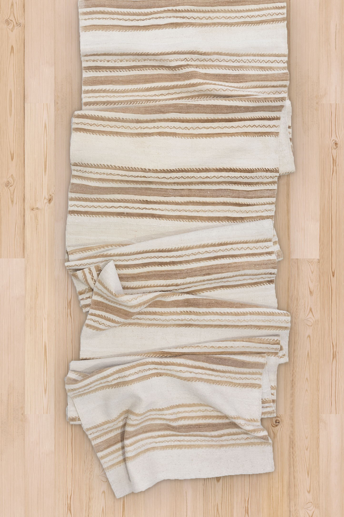 Neutral Striped Vintage Turkish Hemp Runner Rug