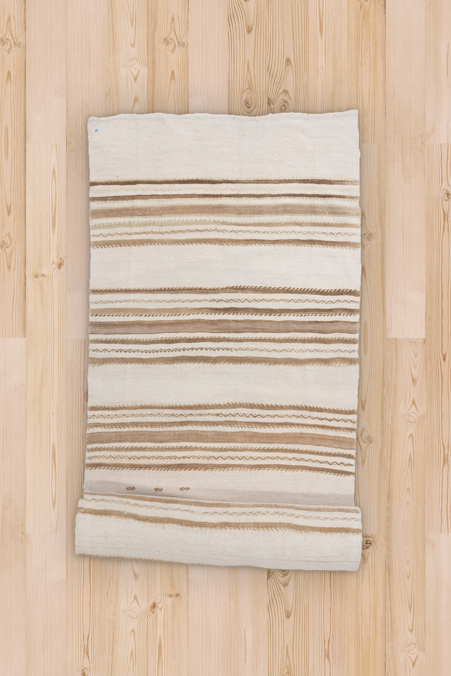 Neutral Striped Vintage Turkish Hemp Runner Rug