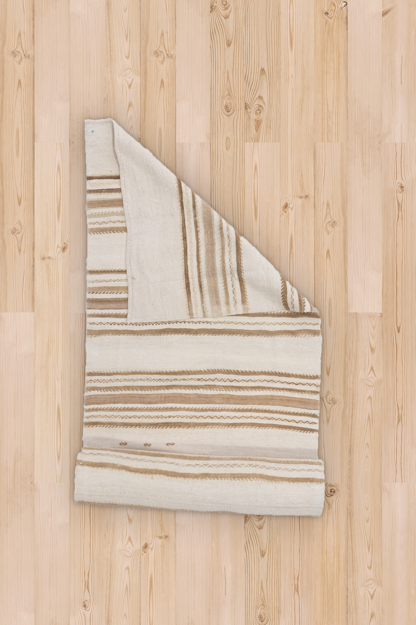 Neutral Striped Vintage Turkish Hemp Runner Rug