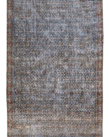 Antique Malayer Handmade Allover Floral Pattern Blue Wool Runner