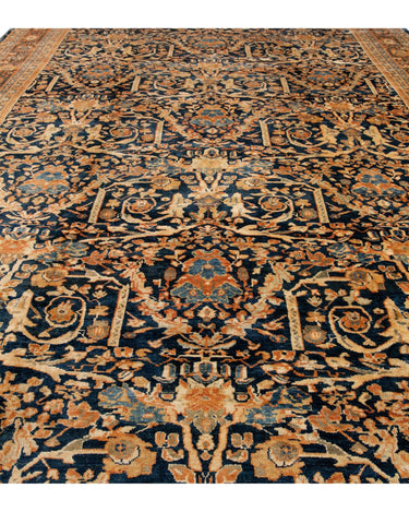 Oversize Antique Persian Mahal Blue Handmade Allover Floral Wool Rug