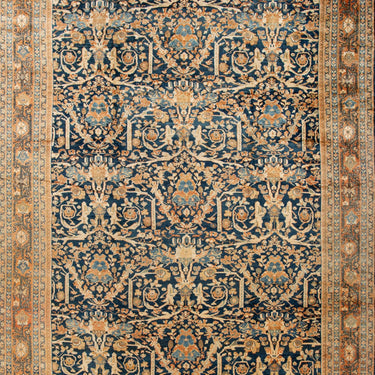 Oversize Antique Persian Mahal Blue Handmade Allover Floral Wool Rug