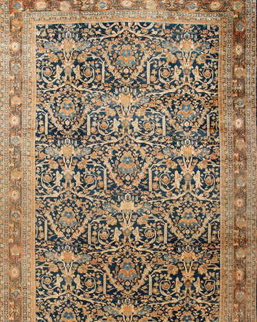 Oversize Antique Persian Mahal Blue Handmade Allover Floral Wool Rug