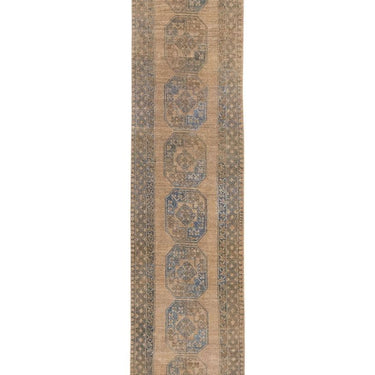 Brown Antique Turkmen Handmade Persian Wool Runner with Tribal Motif