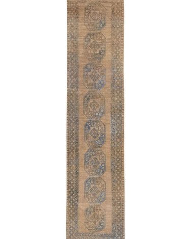 Brown Antique Turkmen Handmade Persian Wool Runner with Tribal Motif