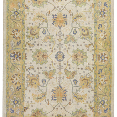 Modern Turkish Oushak Beige Handmade Floral Wool Rug
