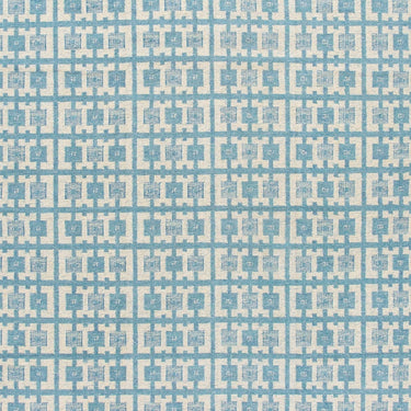Modern Swedish Style Handmade Geometric Pattern Oversize Blue and Ivory Wool Rug