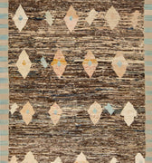 Modern Brown Moroccan Style Handmade Geometric Motif Wool Rug