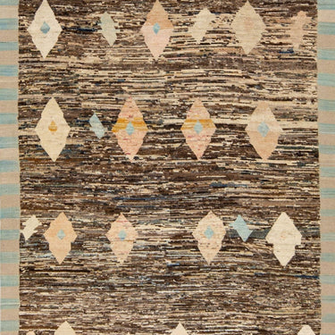 Modern Brown Moroccan Style Handmade Geometric Motif Wool Rug