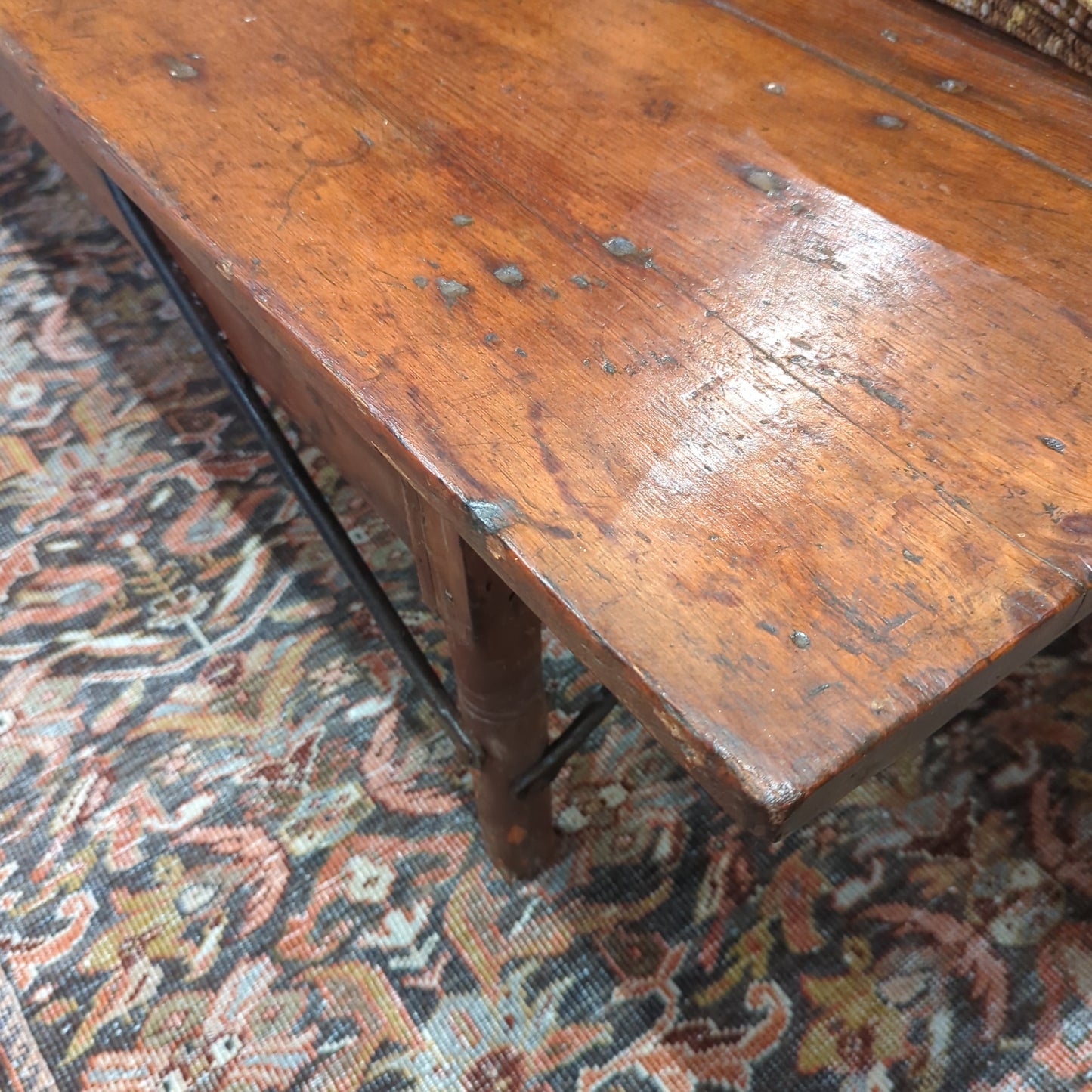 Farm house coffee table with 8 iron "stretchers".