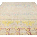 Modern Oushak Handmade Beige Floral Designed Wool Rug.