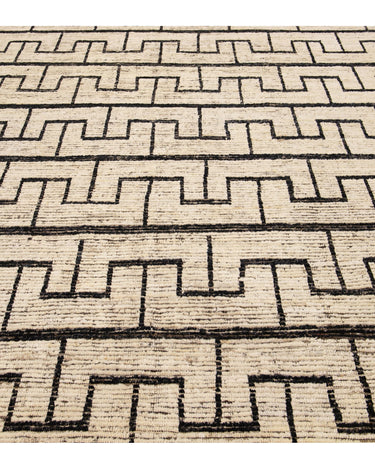 Beige Modern Moroccan Style Handmade Black Boho Pattern Wool Rug