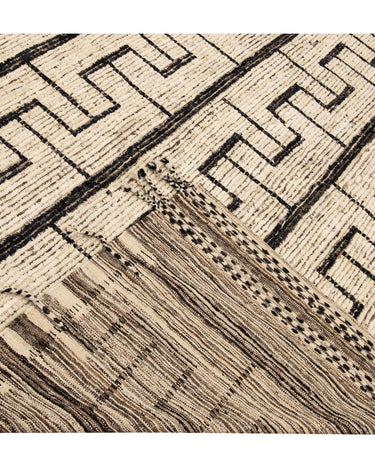 Beige Modern Moroccan Style Handmade Black Boho Pattern Wool Rug