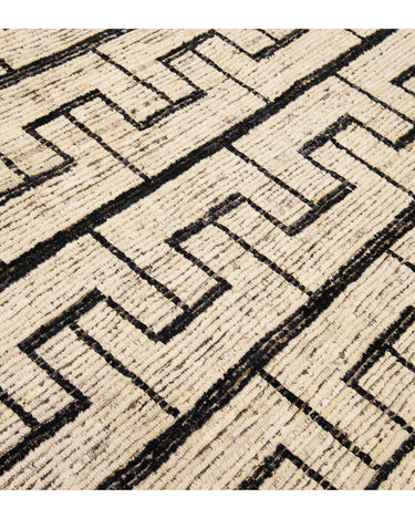 Beige Modern Moroccan Style Handmade Black Boho Pattern Wool Rug