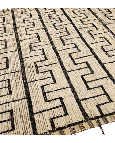 Beige Modern Moroccan Style Handmade Black Boho Pattern Wool Rug