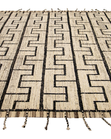 Beige Modern Moroccan Style Handmade Black Boho Pattern Wool Rug