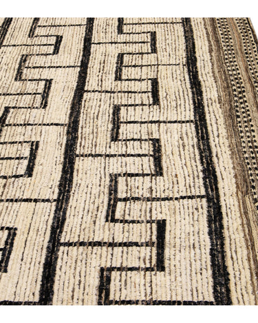 Beige Modern Moroccan Style Handmade Black Boho Pattern Wool Rug