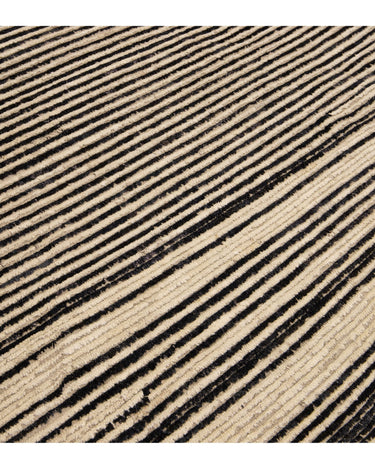 Modern Moroccan Bohemian Style Black And Beige Handmade Striped Motif Wool Rug
