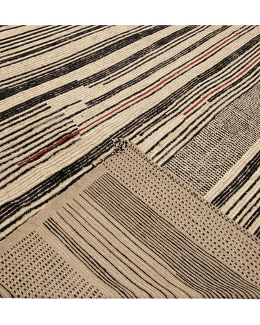 Modern Moroccan Bohemian Style Black And Beige Handmade Striped Motif Wool Rug