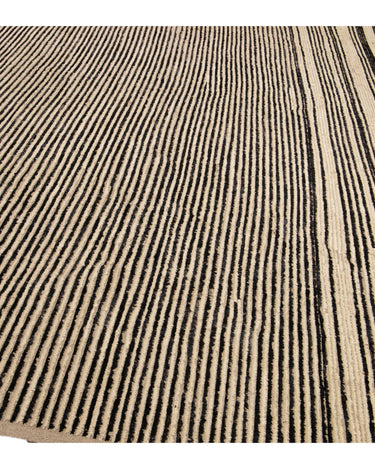 Modern Moroccan Bohemian Style Black And Beige Handmade Striped Motif Wool Rug