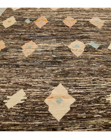 Modern Brown Moroccan Style Handmade Geometric Motif Wool Rug