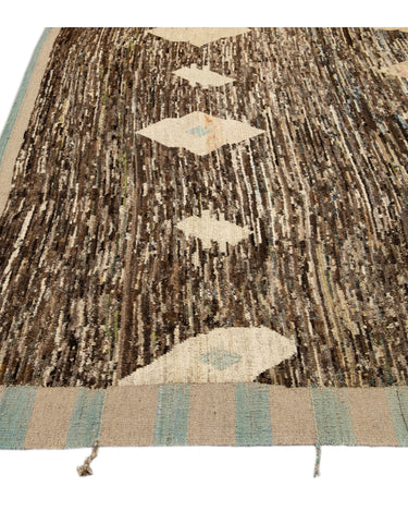 Modern Brown Moroccan Style Handmade Geometric Motif Wool Rug