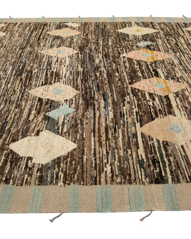Modern Brown Moroccan Style Handmade Geometric Motif Wool Rug
