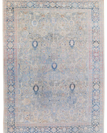 Antique Mahal Handmade Floral Designed Beige Wool Rug