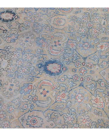 Antique Mahal Handmade Floral Designed Beige Wool Rug