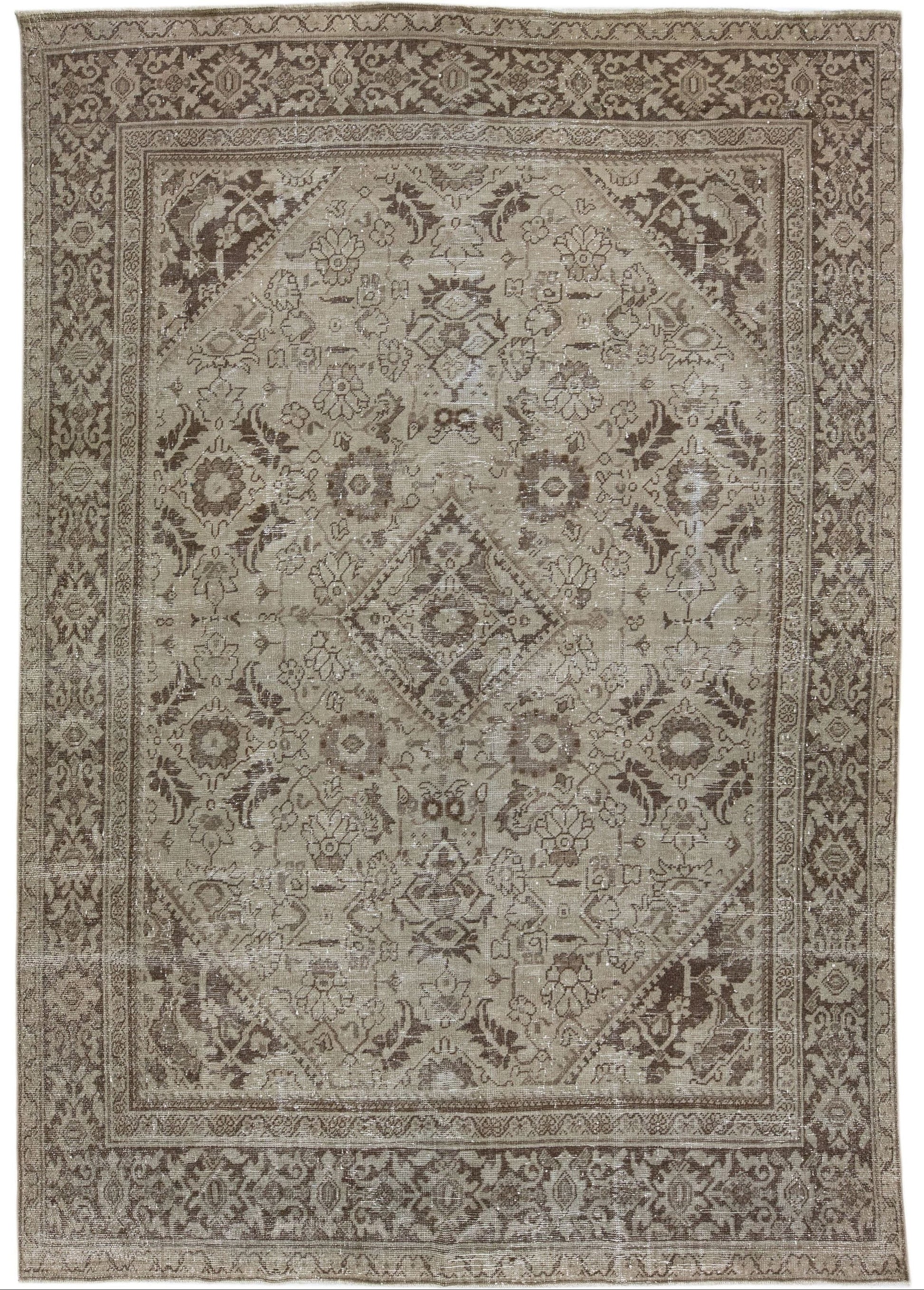 Antique Persian Mahal Handmade Beige & Brown Wool Rug With Allover Design