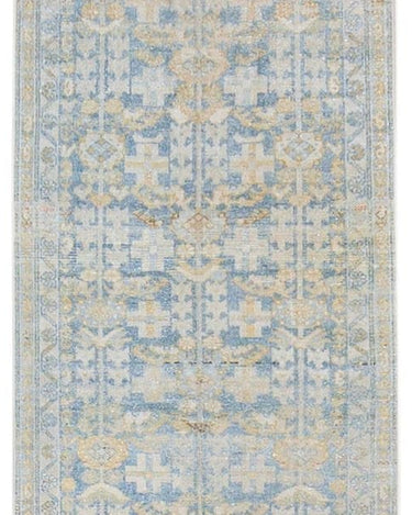 Vintage Malayer Handmade Medallion Floral Distressed Blue Wool Runner