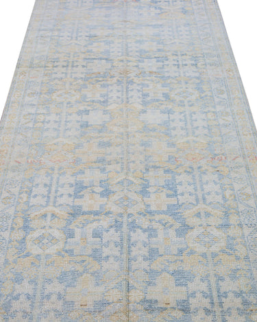 Vintage Malayer Handmade Medallion Floral Distressed Blue Wool Runner