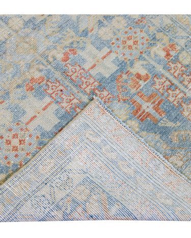 Vintage Malayer Handmade Medallion Floral Distressed Blue Wool Runner