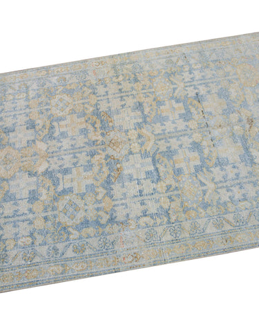 Vintage Malayer Handmade Medallion Floral Distressed Blue Wool Runner