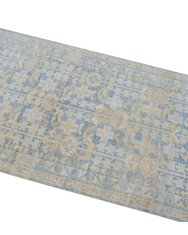 Vintage Malayer Handmade Medallion Floral Distressed Blue Wool Runner