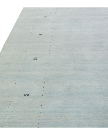 Modern Gabbeh Style Hand-Loom Minimalist Pattern Light Blue Wool Rug