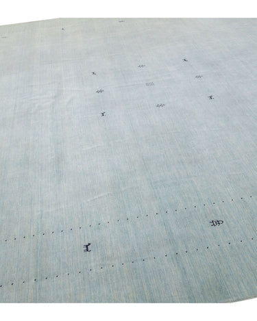 Modern Gabbeh Style Hand-Loom Minimalist Pattern Light Blue Wool Rug