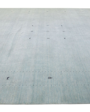 Modern Gabbeh Style Hand-Loom Minimalist Pattern Light Blue Wool Rug