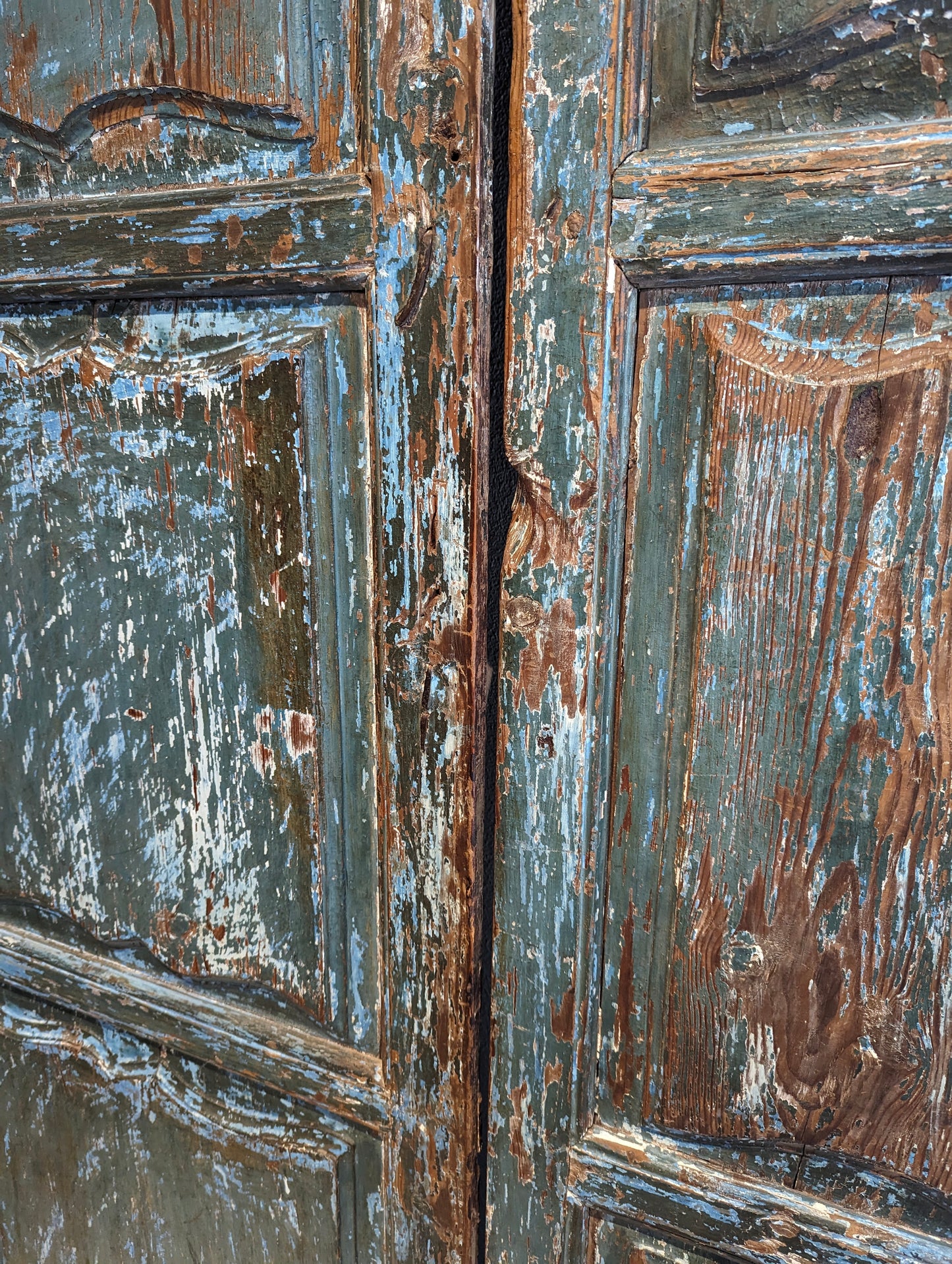 Double doors antique blue and green patina