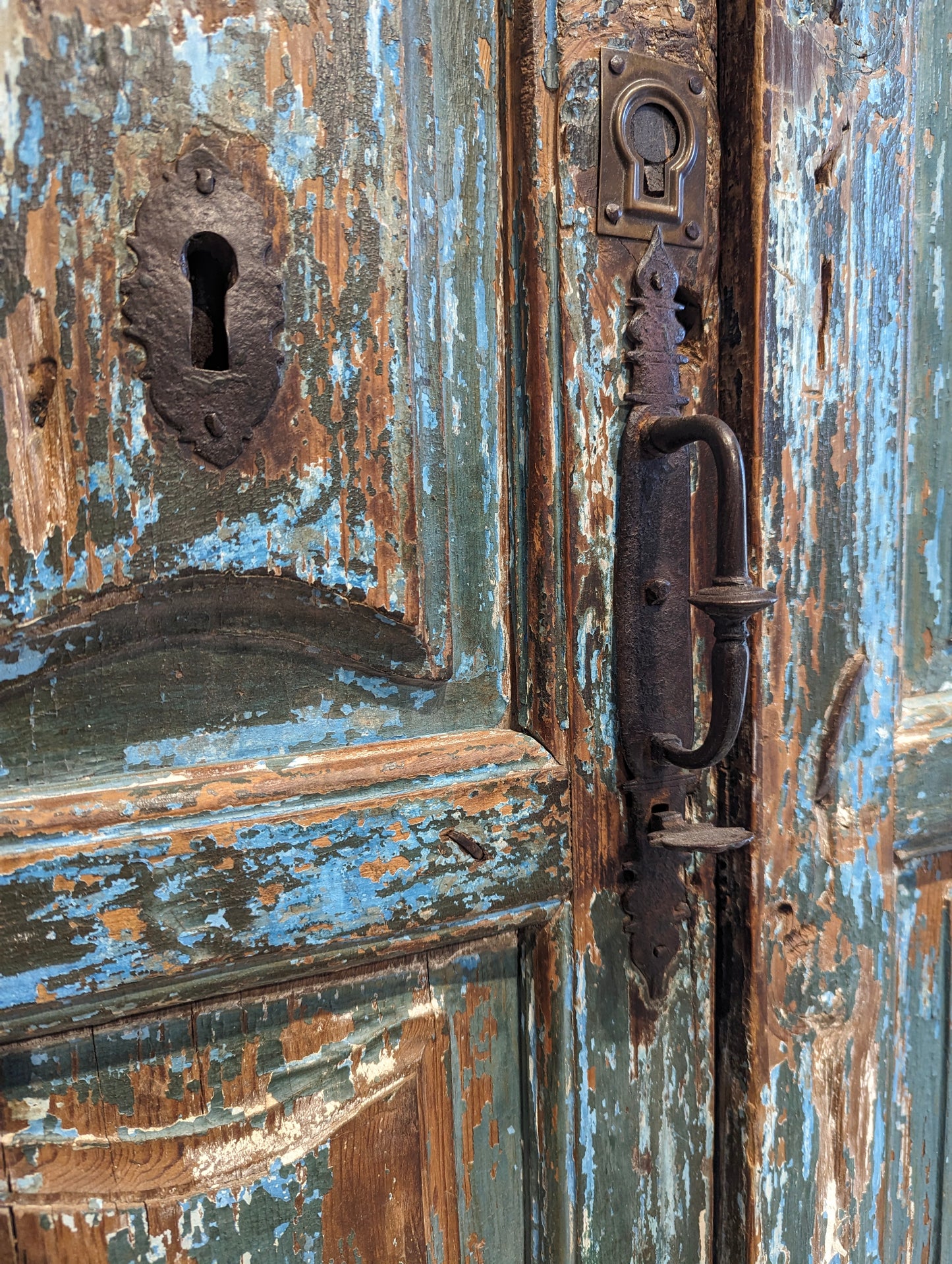 Double doors antique blue and green patina